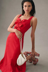 Du Luxe Red Bow Tie Midi Dress
