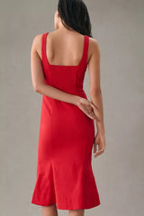 Du Luxe Red Bow Tie Midi Dress