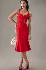 Du Luxe Red Bow Tie Midi Dress