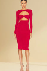 Lorenzo Hollow Out Full Sleeves Bodycon Midi Dress