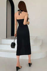 Zara Glam Halter Neck Black Slit Dress