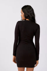 Evora V Neck Lace up Full Sleeves Short Dress