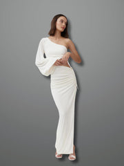 White Aura One Shoulder Maxi Dress