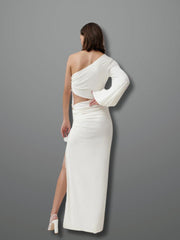 White Aura One Shoulder Maxi Dress