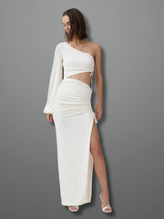 White Aura One Shoulder Maxi Dress