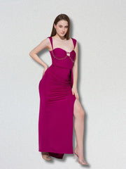 Wine Glow Square Neck Maxi Dress