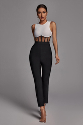 Vaco White & Black See Through Jumpsuit