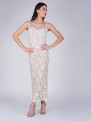 White Spaghetti Strap Corset Top & Lace Maxi Skirt Co-ord Set