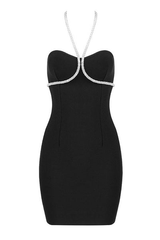 Black Halterneck Rihanstone Tube Top Bodycon Dress