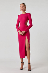 Pink Statement Backless Full Sleeves Dress