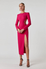 Pink Statement Backless Full Sleeves Dress