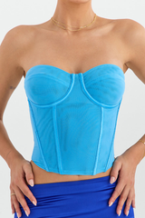 Athens Blue Boning Corset Tube Top