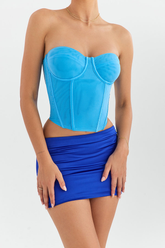 Lily Blue Boning Corset Tube Top with Lowest Skirt Co-ord Set