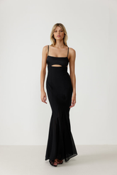 Black Spaghetti Strap Hollow Out Backless Fishcut Maxi Dress