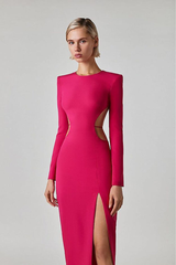 Pink Statement Backless Full Sleeves Dress