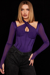 Celine Full Sleeves Form-Fit Purple Corset Bodysuit