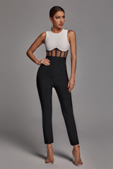 Vaco White & Black See Through Jumpsuit