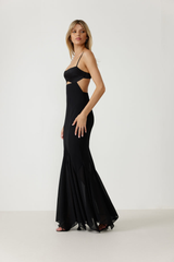 Black Spaghetti Strap Hollow Out Backless Fishcut Maxi Dress