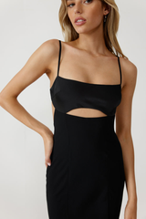 Black Spaghetti Strap Hollow Out Backless Fishcut Maxi Dress