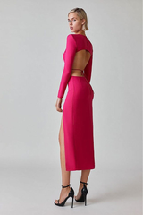 Pink Statement Backless Full Sleeves Dress