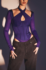 Celine Full Sleeves Form-Fit Purple Corset Bodysuit