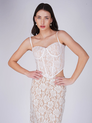 White Spaghetti Strap Corset Top & Lace Maxi Skirt Co-ord Set