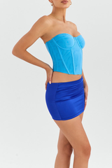 Lily Blue Boning Corset Tube Top with Lowest Skirt Co-ord Set