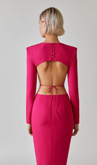 Pink Statement Backless Full Sleeves Dress