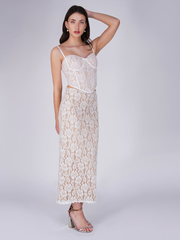 White Spaghetti Strap Corset Top & Lace Maxi Skirt Co-ord Set