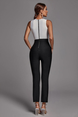Vaco White & Black See Through Jumpsuit