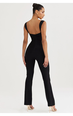 Lisa Spaghetti Strap Hallow Out Backless Jumpsuit in Black