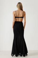 Black Spaghetti Strap Hollow Out Backless Fishcut Maxi Dress