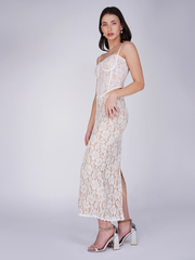 White Spaghetti Strap Corset Top & Lace Maxi Skirt Co-ord Set