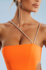 Orange Diamond Sling Backless Cutout Mini Dress
