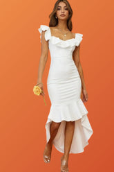 Asymmetric White Camilla Frill Dress