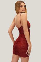 Cassey Luxe Spaghetti Strap Deep Neck Mesh Short Dress