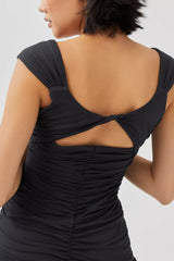 Heartwait Elegant Sleeveless Ruffled Black Mini Dress