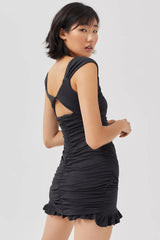 Heartwait Elegant Sleeveless Ruffled Black Mini Dress