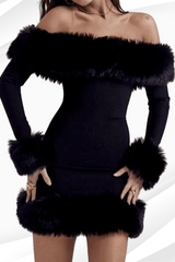 Black Swan Bodycon Off Shoulder Feather Dress