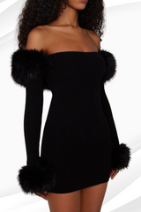 Black Swan Bodycon Off Shoulder Feather Dress