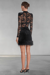 Lace & Velvet See Through Feather Short Dress