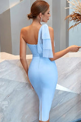 Laurent Blue Bow Tie Bodycon Midi Dress