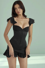 Kassey Black Boning Corset Ruffled Short Dress