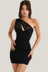 Lolita One Shoulder See through Hollow Out Lace Bodycon Dress