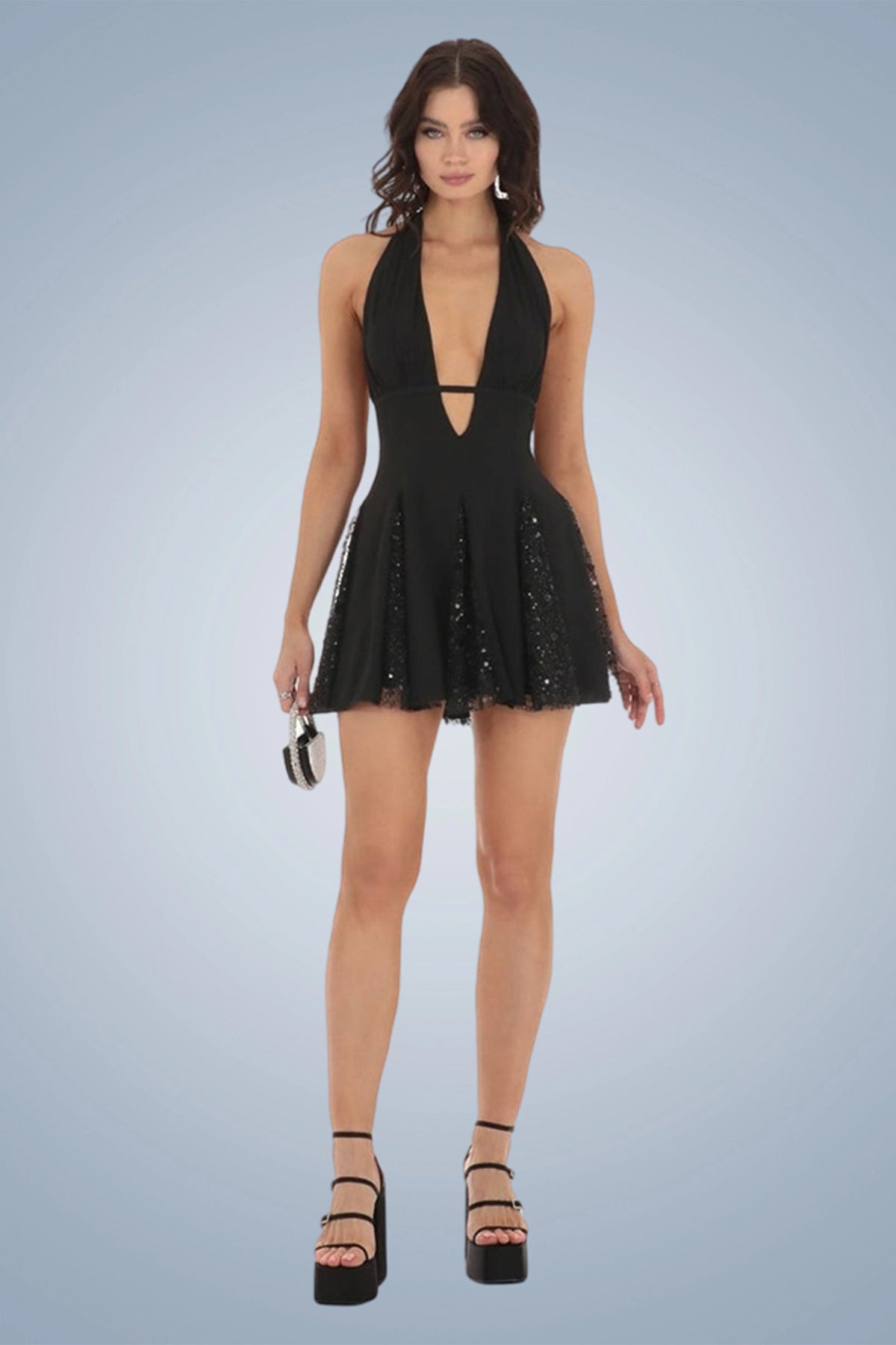 Black Halterneck Backless Sequin Mini Dress