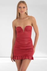 Suzie Tube  Deep V Plunge Neck Ruched Short Party Dress