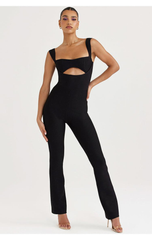 Lisa Spaghetti Strap Hallow Out Backless Jumpsuit in Black