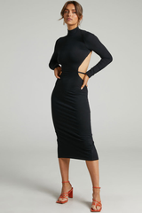 Black High Neck Backless Midi Dress