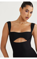 Lisa Spaghetti Strap Hallow Out Backless Jumpsuit in Black