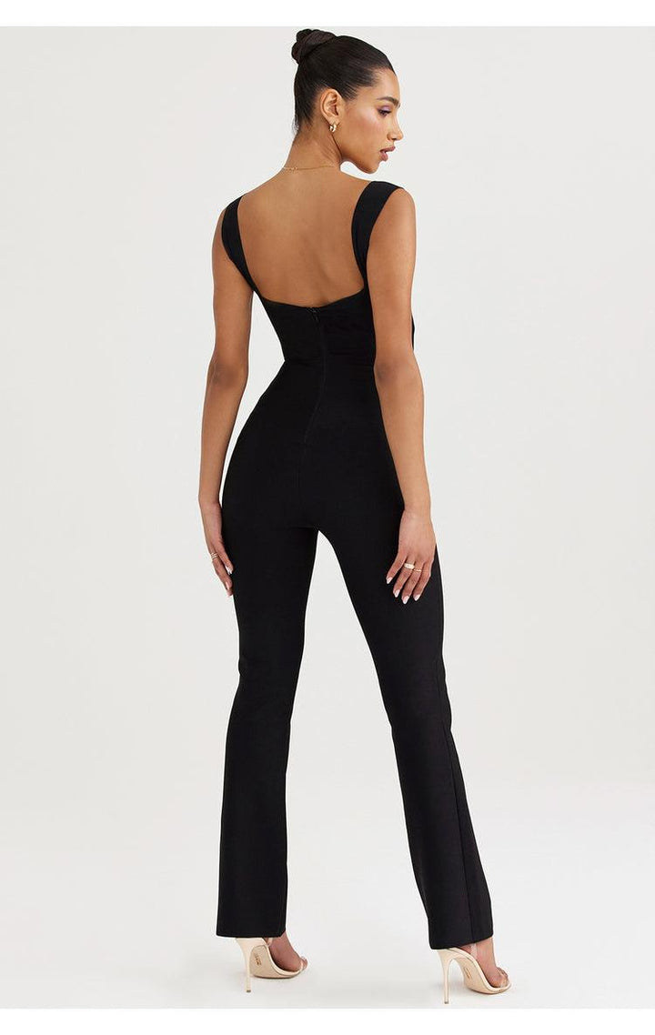 Lisa Spaghetti Strap Hallow Out Backless Jumpsuit in Black